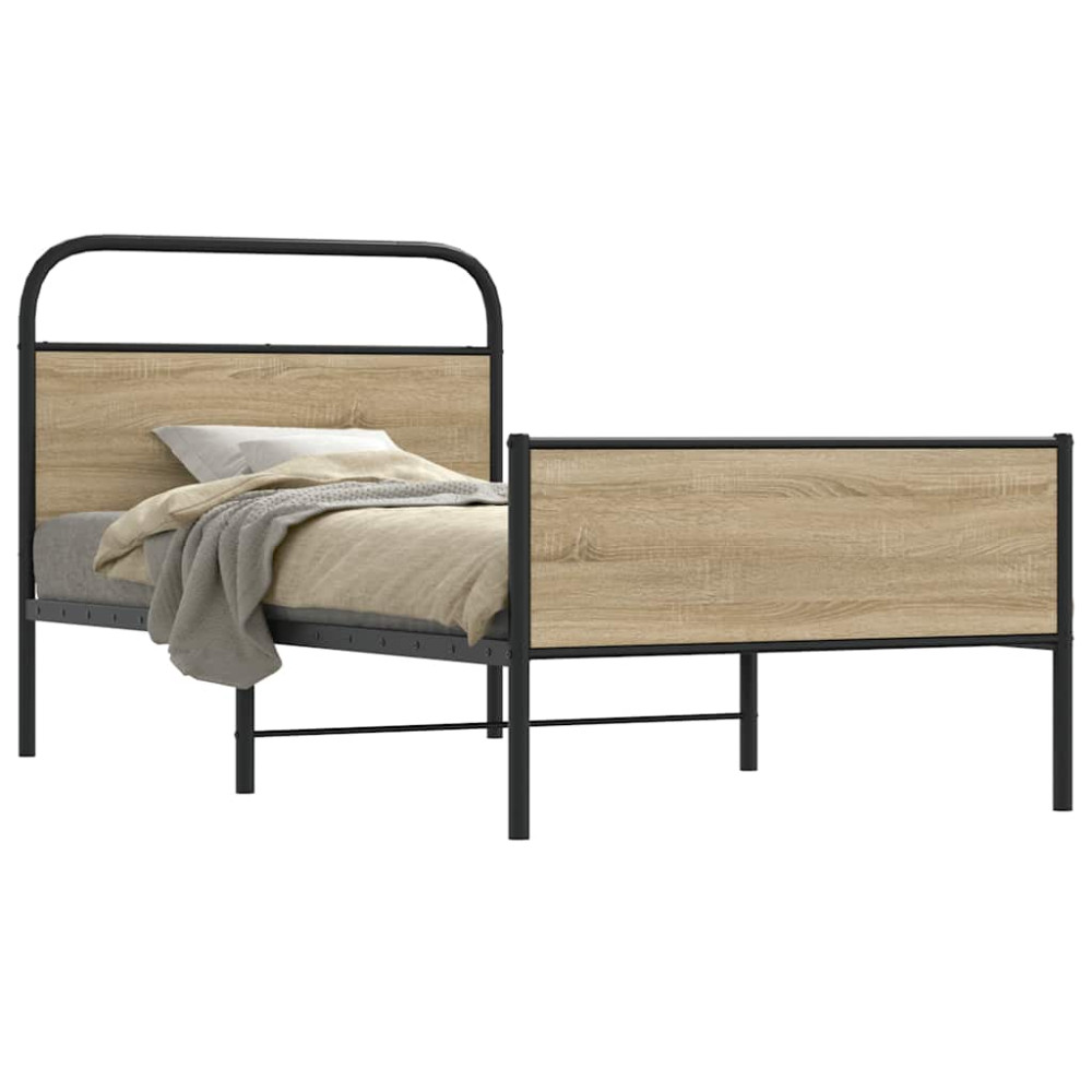 Produktbild för Sängram utan madrass sonoma-ek 100x190 cm konstruerad trä
