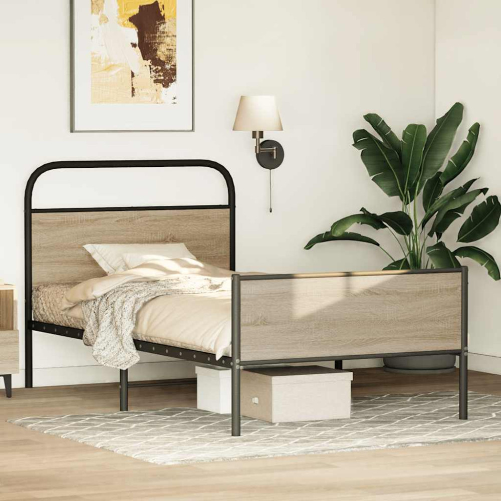 Produktbild för Sängram utan madrass sonoma-ek 100x190 cm konstruerad trä