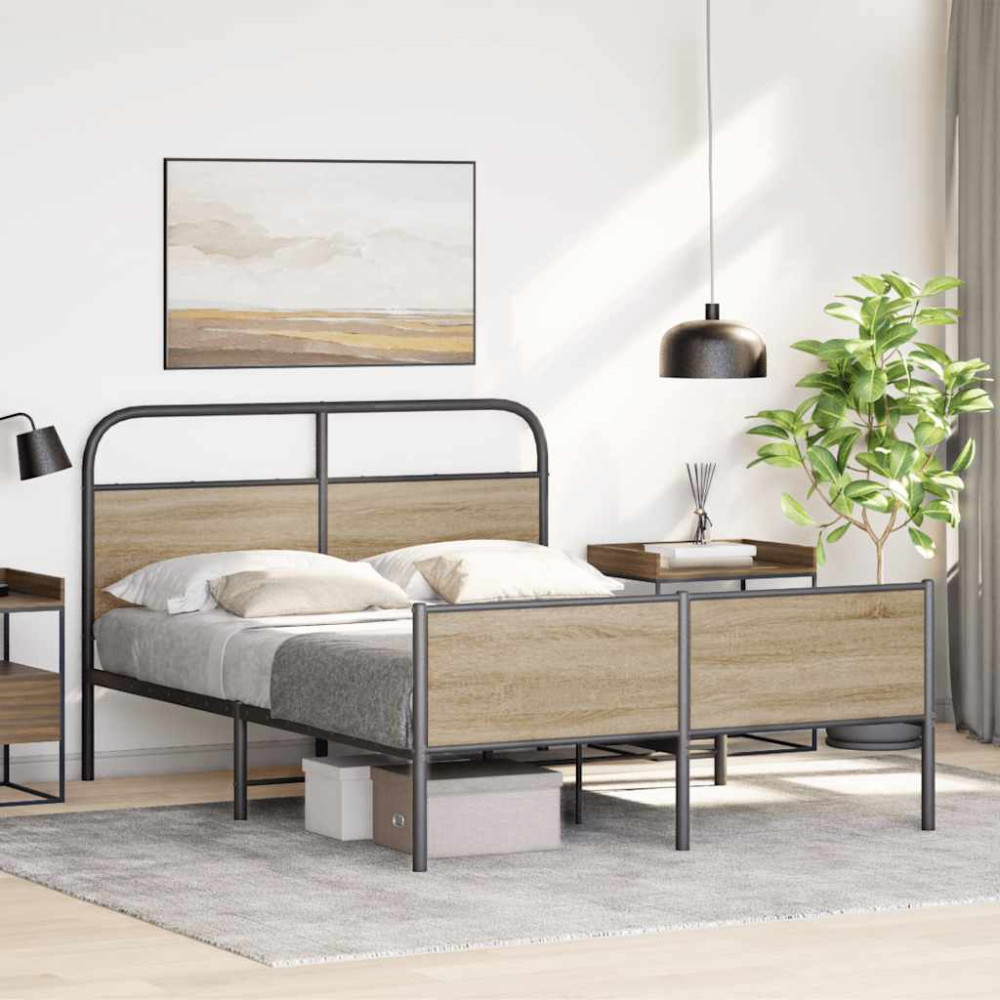 Produktbild för Sängram utan madrass sonoma-ek 135x190 cm konstruerad trä