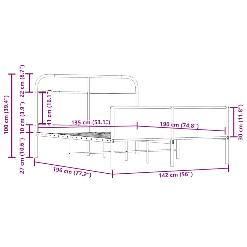 Produktbild för Sängram utan madrass sonoma-ek 135x190 cm konstruerad trä