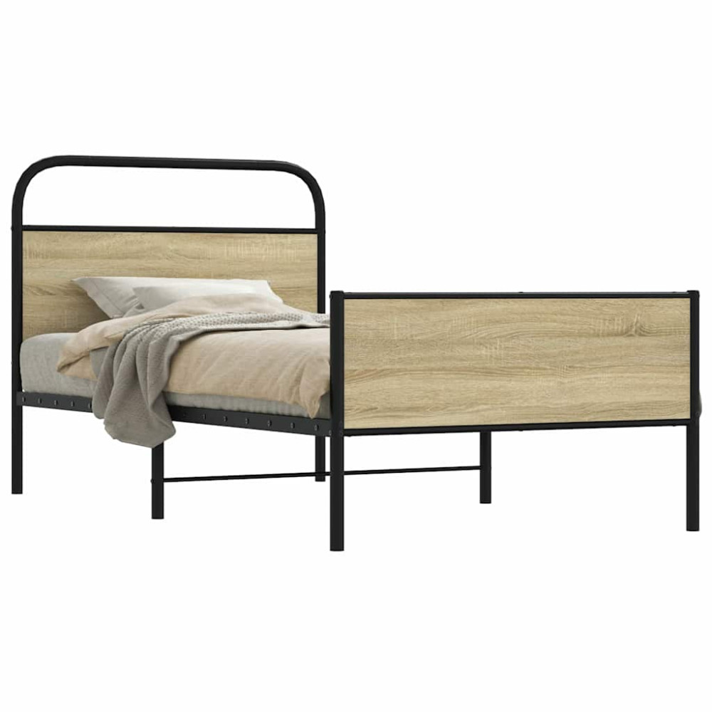 Produktbild för Sängram utan madrass sonoma-ek 107x203 cm konstruerad trä
