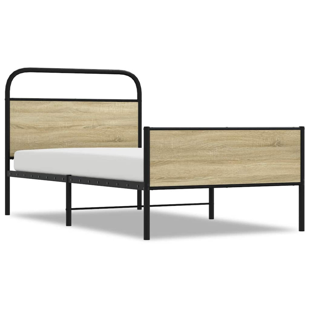 Produktbild för Sängram utan madrass sonoma-ek 107x203 cm konstruerad trä