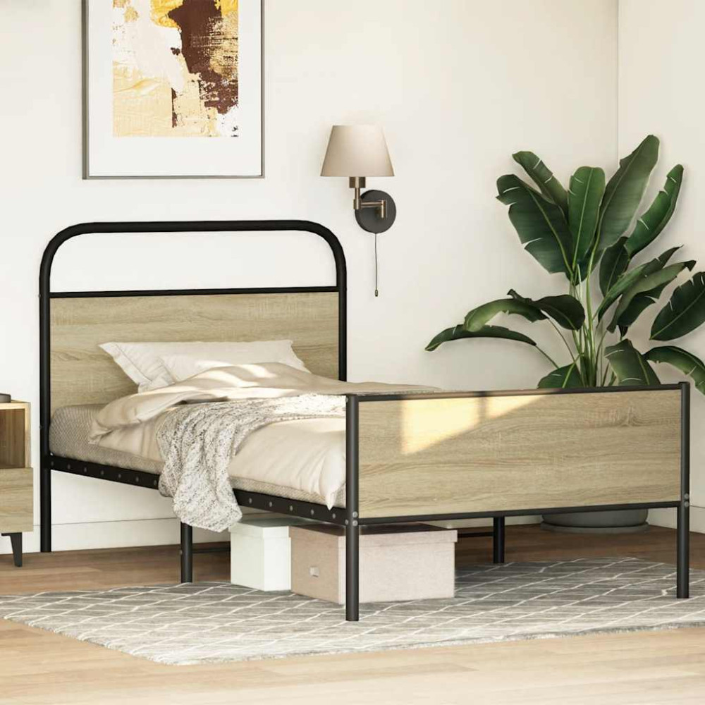 Produktbild för Sängram utan madrass sonoma-ek 107x203 cm konstruerad trä