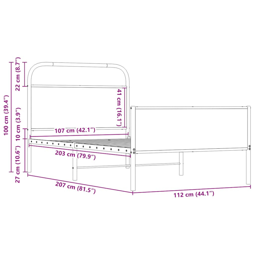 Produktbild för Sängram utan madrass sonoma-ek 107x203 cm konstruerad trä