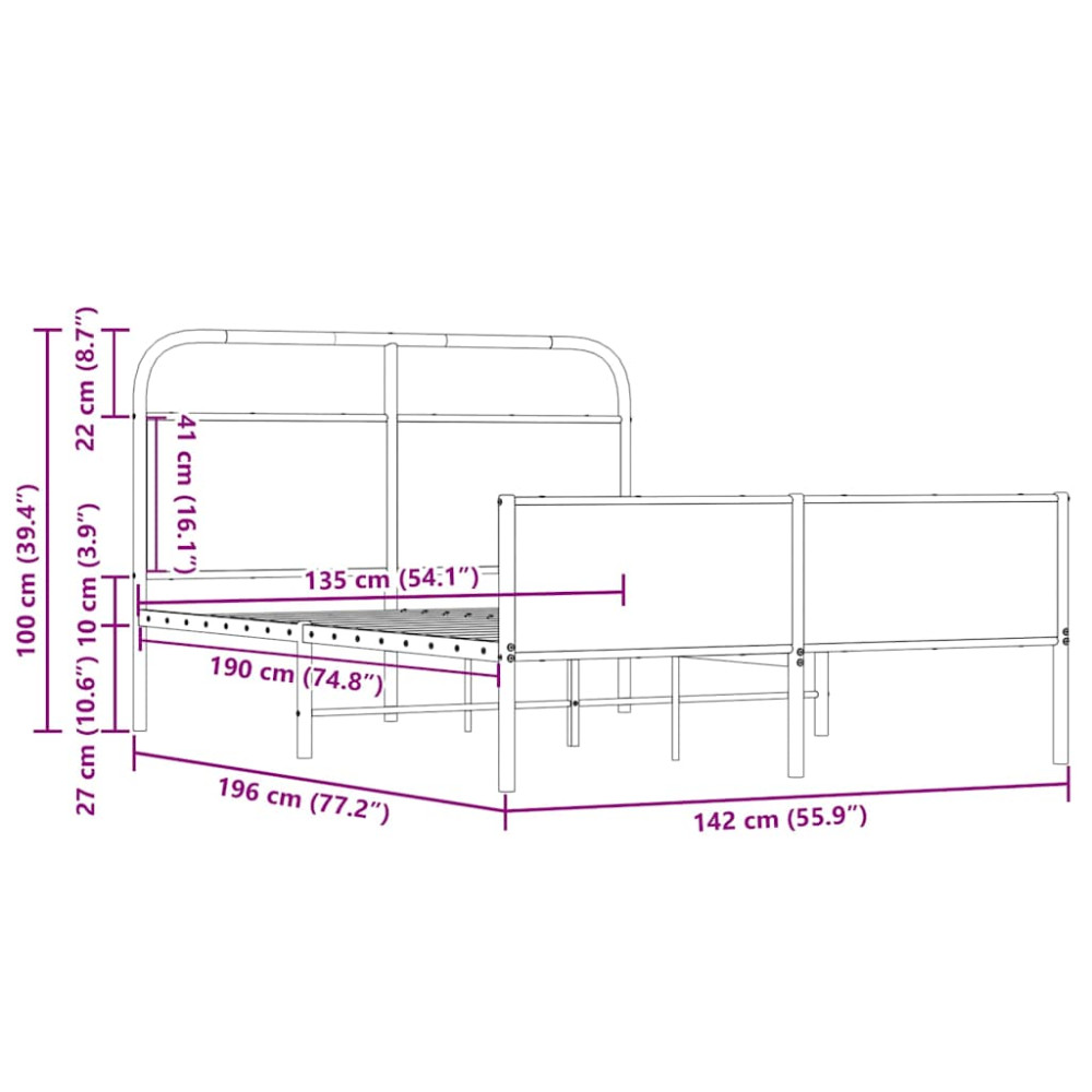Produktbild för Sängram utan madrass sonoma-ek 135x190 cm konstruerad trä
