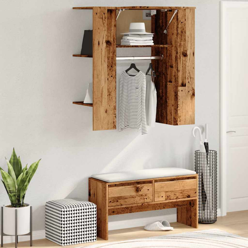 Produktbild för Hallskåp åldrat trä 97,5x37x99 cm konstruerat trä