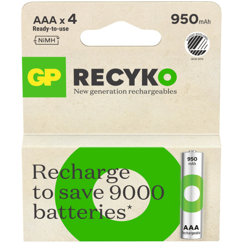 GP Recyko NiMH Battery AAA HR03 950mAh 4-pack