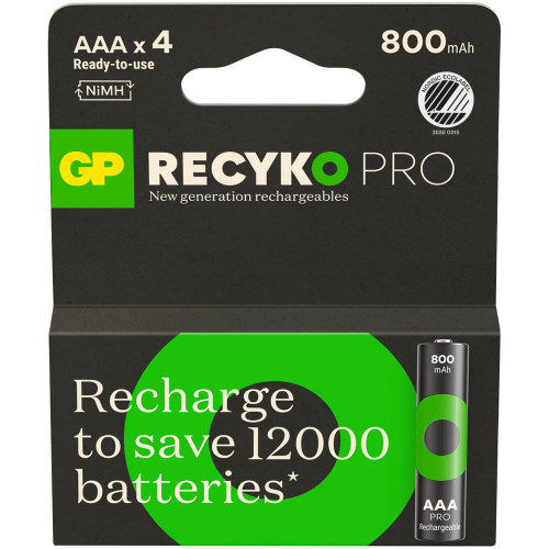 GP Recyko Pro NiMH Battery AAA HR03 800mAh 4-pack