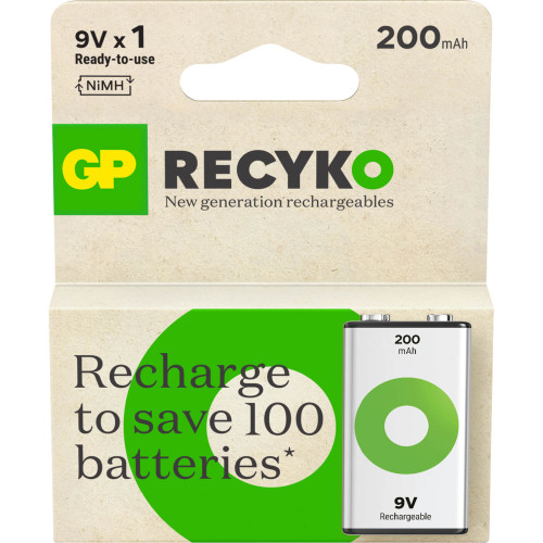 GP Recyko NiMH Battery 9V 200mAh 1-pack