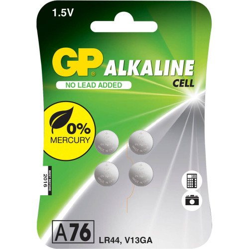 GP Alkaline Coin Cell LR44 A76 4-pack