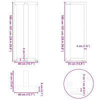 Produktbild för Barbordsben T-formad 2 st svart 40x35x(101-102) cm stål