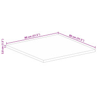 Produktbild för Bordsskiva 80x80x3,8 cm fyrkantig massivt grovt mangoträ