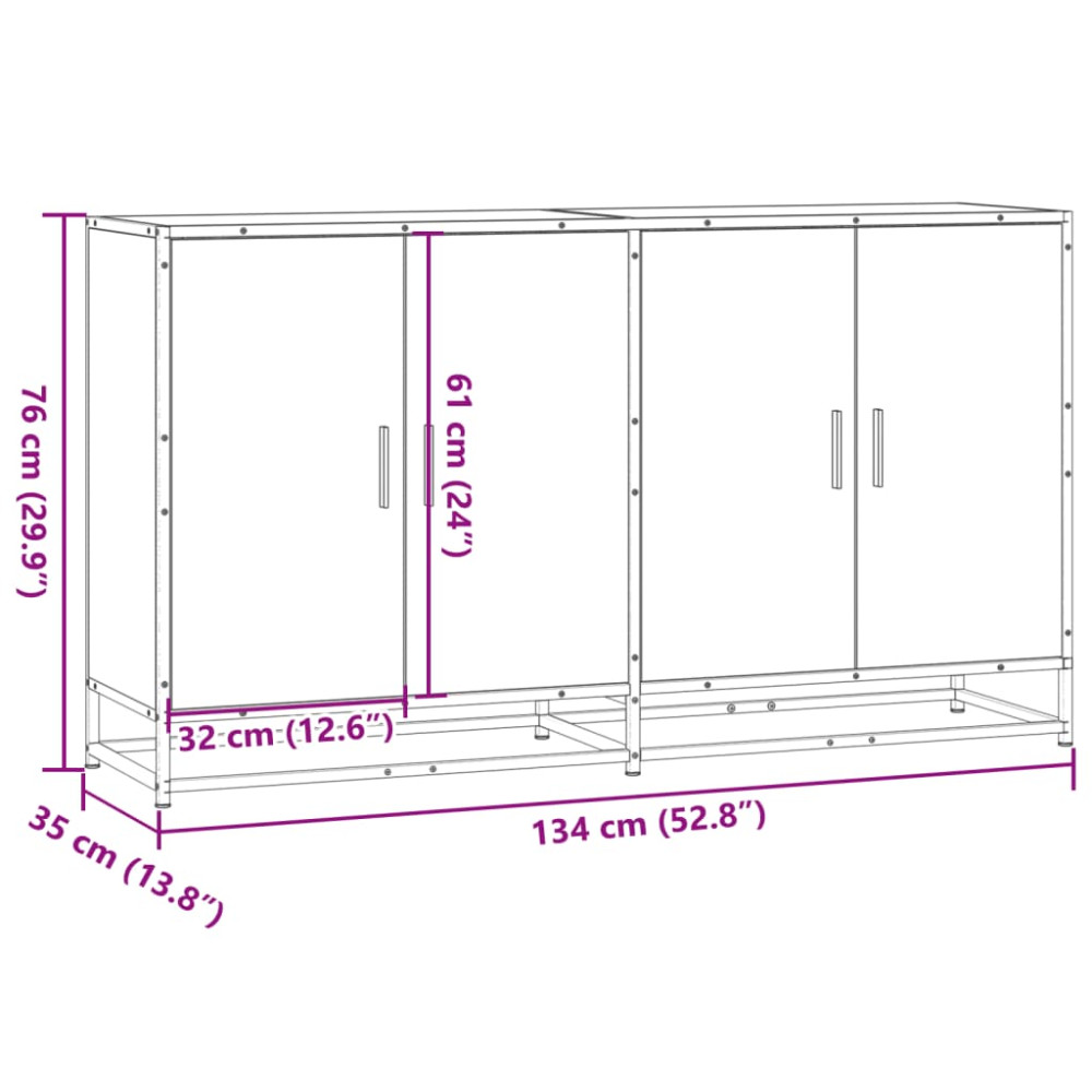 Produktbild för Skänk rökfärgad ek 134x35x76 cm konstruerat trä