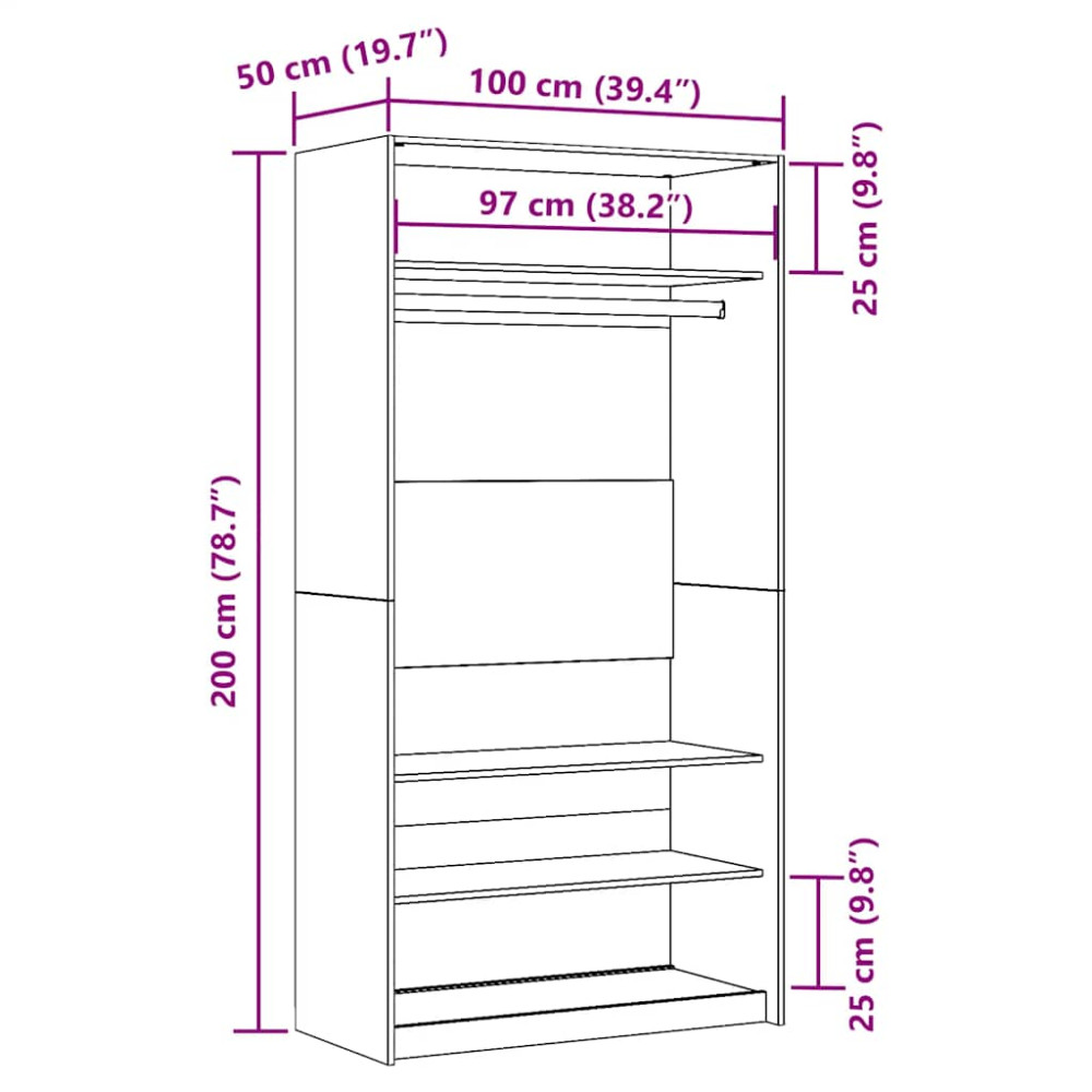 Produktbild för Garderob ek 100x50x200 cm konstruerat trä