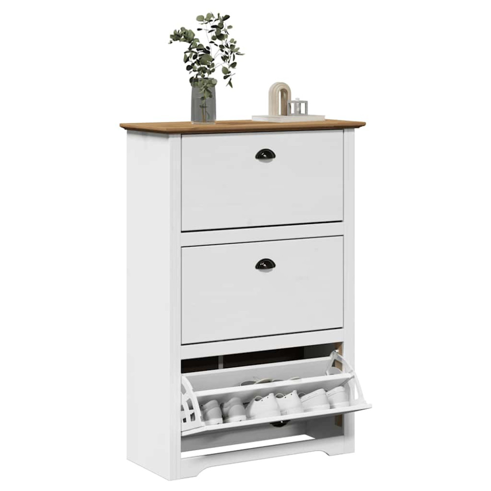 Produktbild för Skohylla BODO vit och brun 80x35x118 cm
