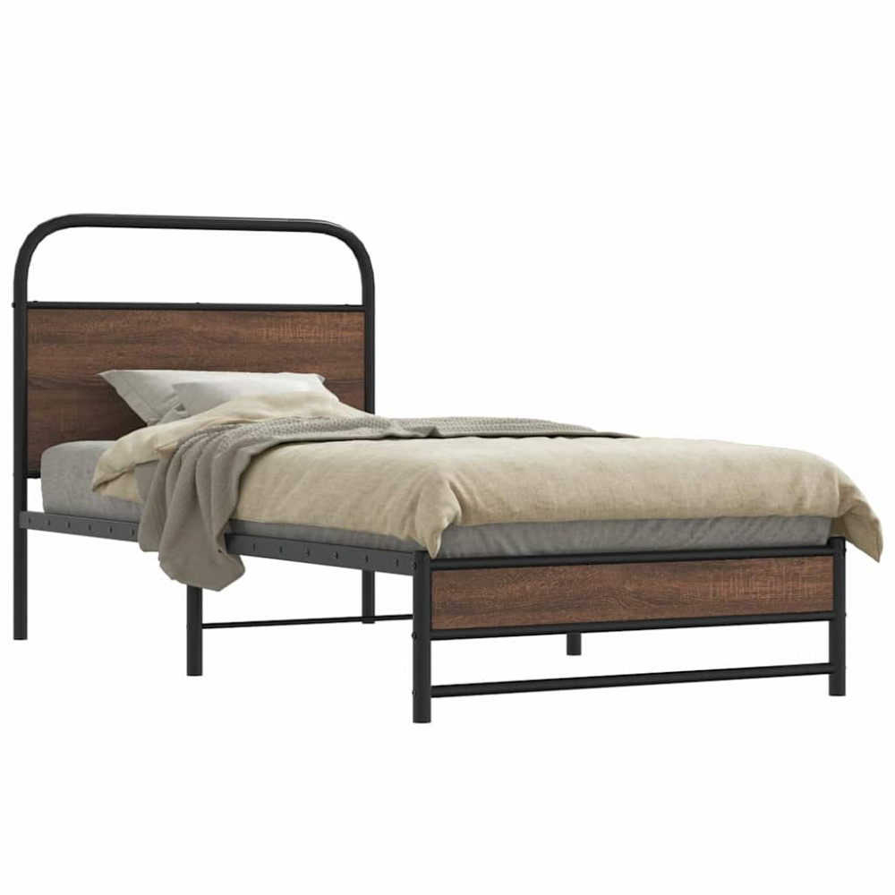 Produktbild för Sängram utan madrass brun ek 107x203 cm konstruerad trä