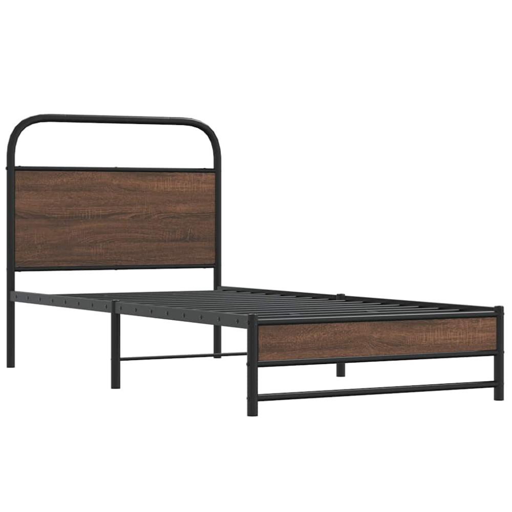 Produktbild för Sängram utan madrass brun ek 107x203 cm konstruerad trä
