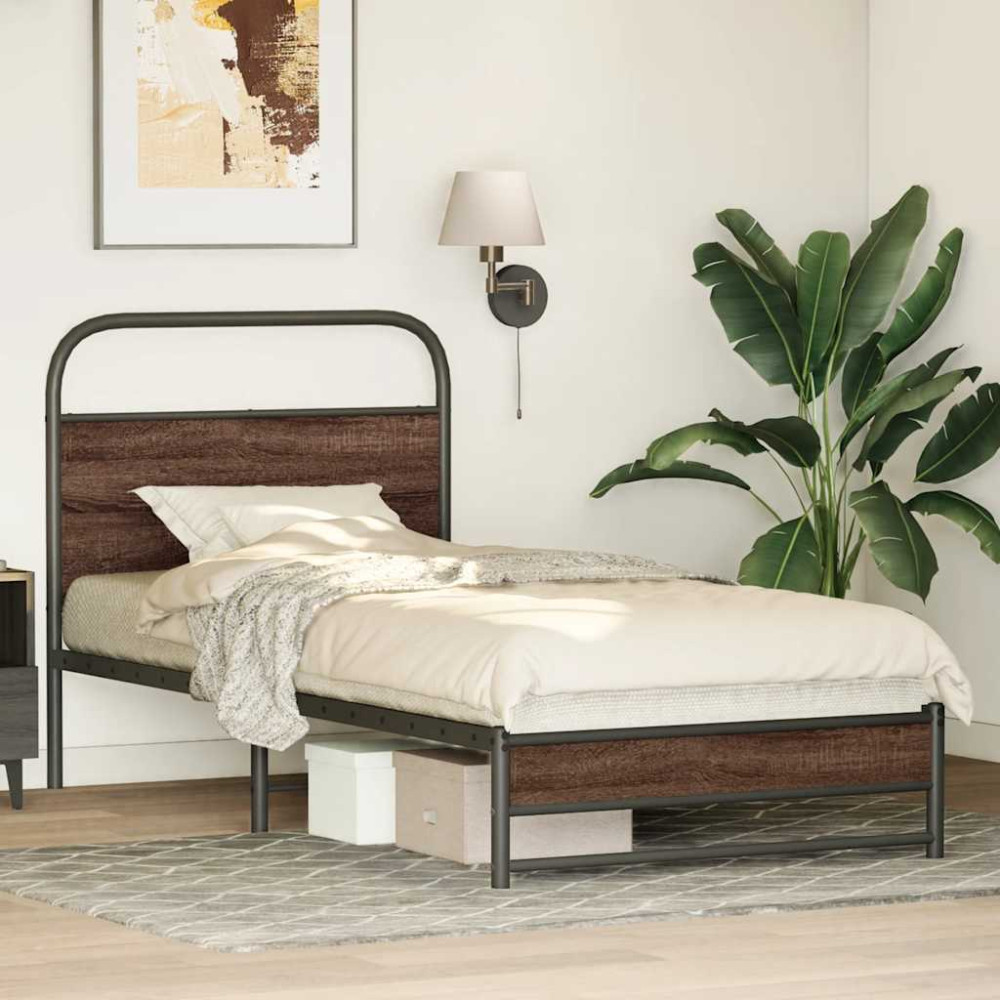 Produktbild för Sängram utan madrass brun ek 107x203 cm konstruerad trä