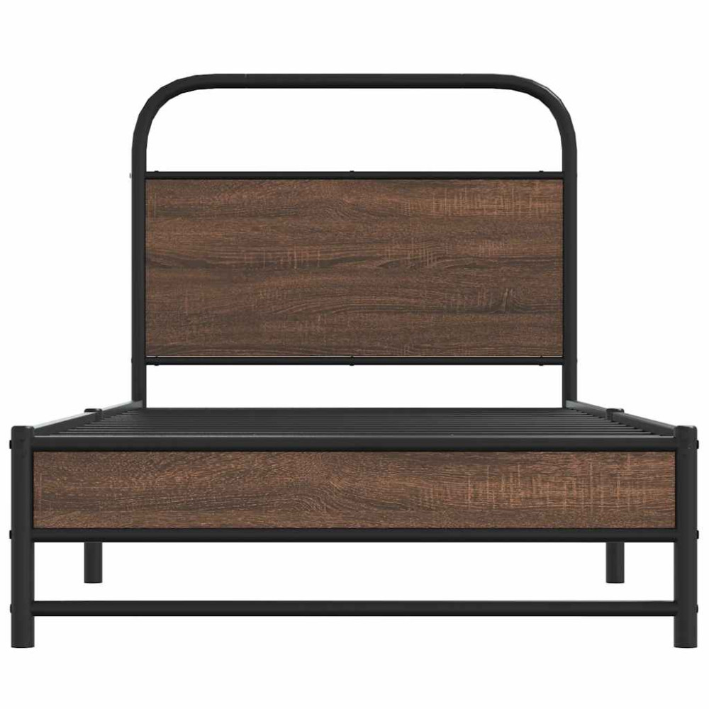 Produktbild för Sängram utan madrass brun ek 107x203 cm konstruerad trä