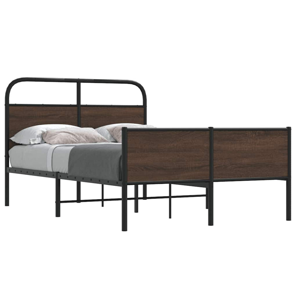 Produktbild för Sängram utan madrass brun ek 135x190 cm konstruerad trä