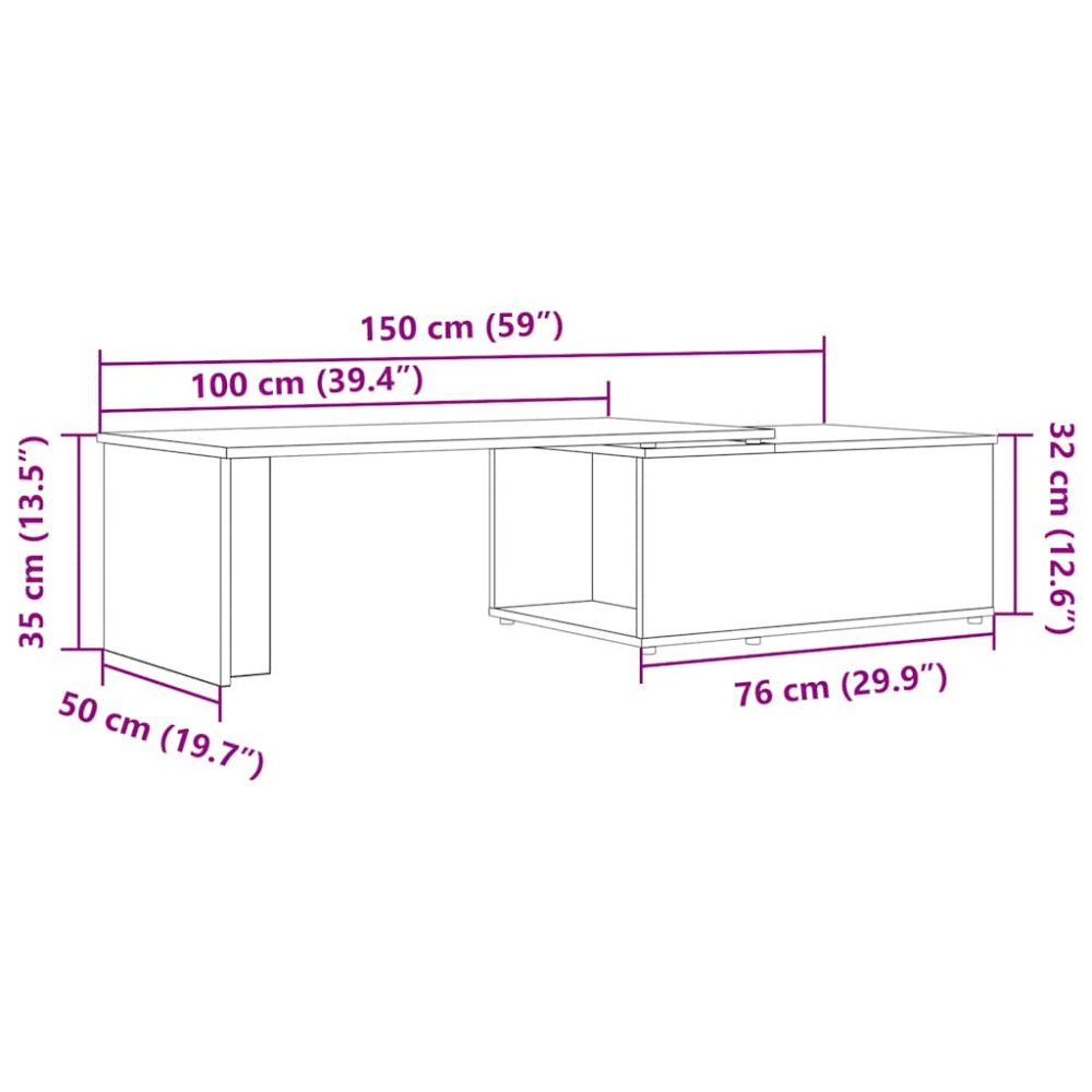 Produktbild för Soffbord åldrat trä 150x50x35 cm konstruerat trä