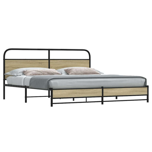 vidaXL Sängram utan madrass metall sonoma-ek 183x213 cm