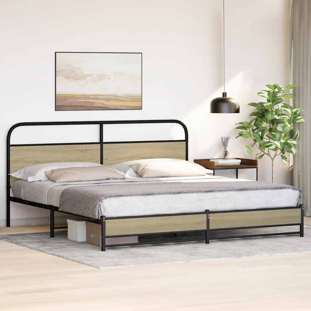 Produktbild för Sängram utan madrass metall sonoma-ek 193x203 cm