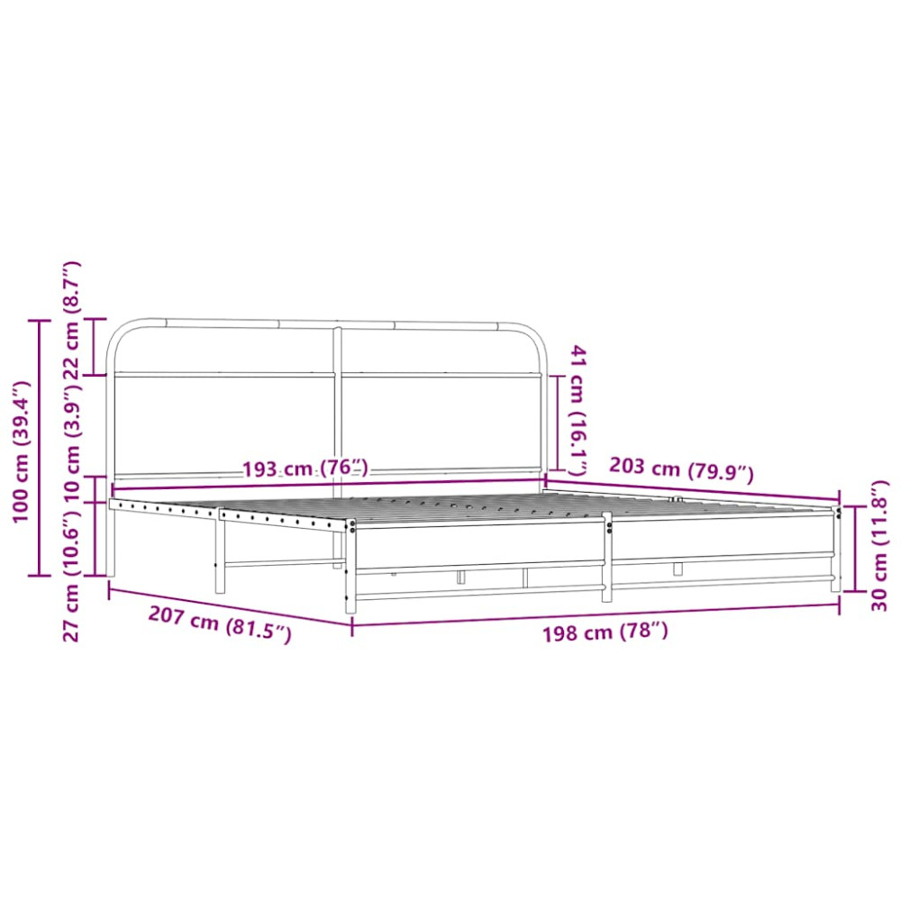 Produktbild för Sängram utan madrass metall sonoma-ek 193x203 cm