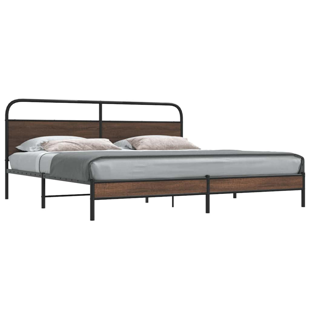 Produktbild för Sängram utan madrass metall brun ek 193x203 cm