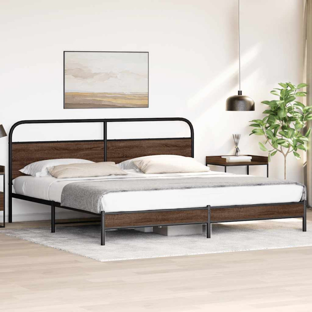 Produktbild för Sängram utan madrass metall brun ek 193x203 cm