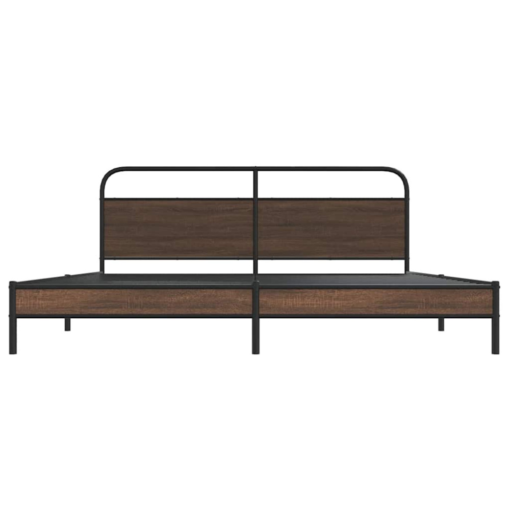 Produktbild för Sängram utan madrass metall brun ek 193x203 cm