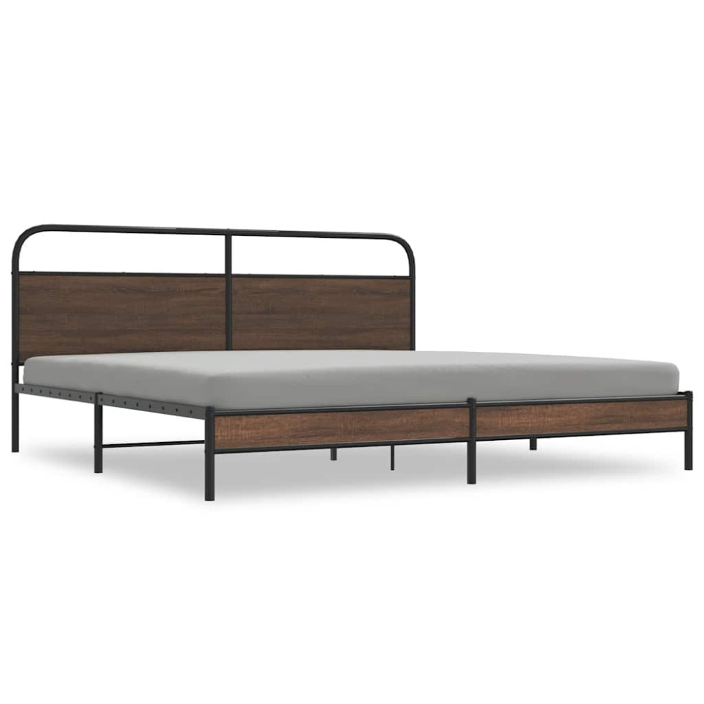 Produktbild för Sängram utan madrass metall brun ek 200x200 cm