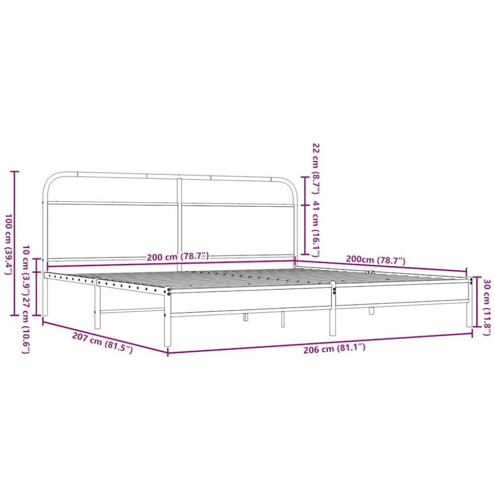 Produktbild för Sängram utan madrass metall brun ek 200x200 cm