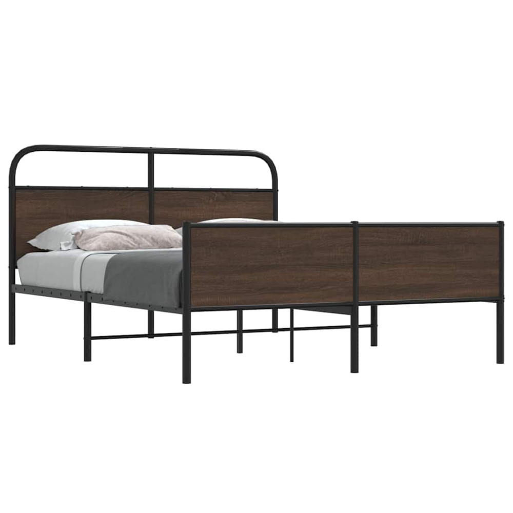 Produktbild för Sängram utan madrass metall brun ek 150x200 cm