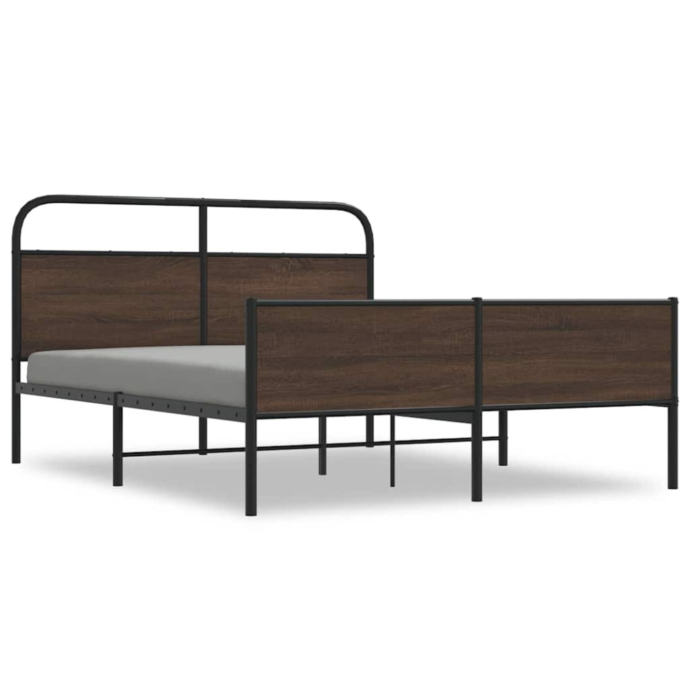 Produktbild för Sängram utan madrass metall brun ek 150x200 cm