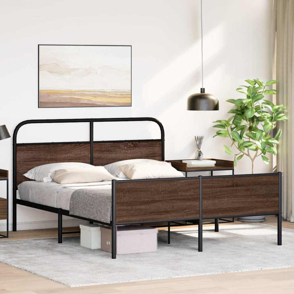 Produktbild för Sängram utan madrass metall brun ek 150x200 cm