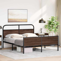 Produktbild för Sängram utan madrass metall brun ek 150x200 cm