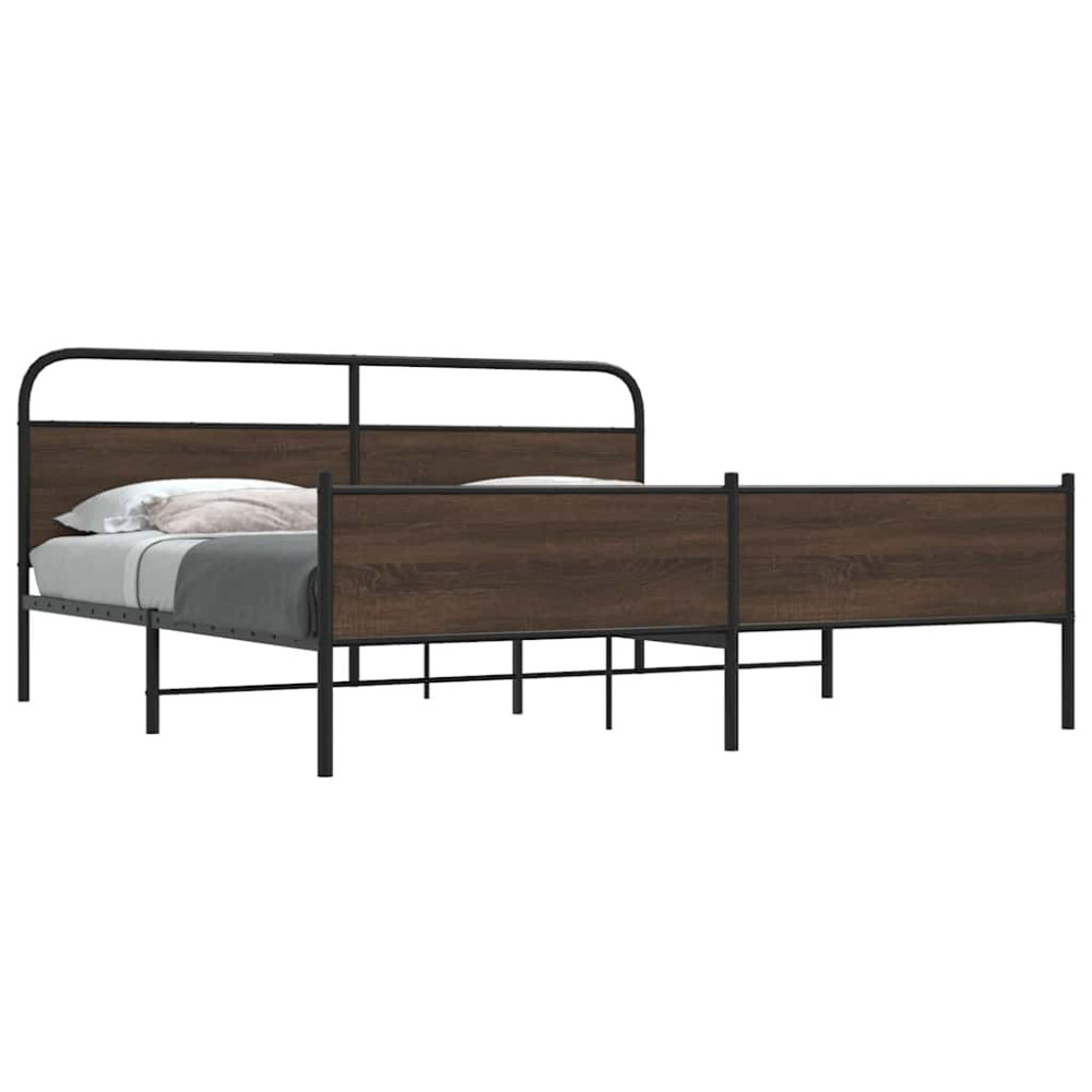 Produktbild för Sängram utan madrass metall brun ek 193x203 cm