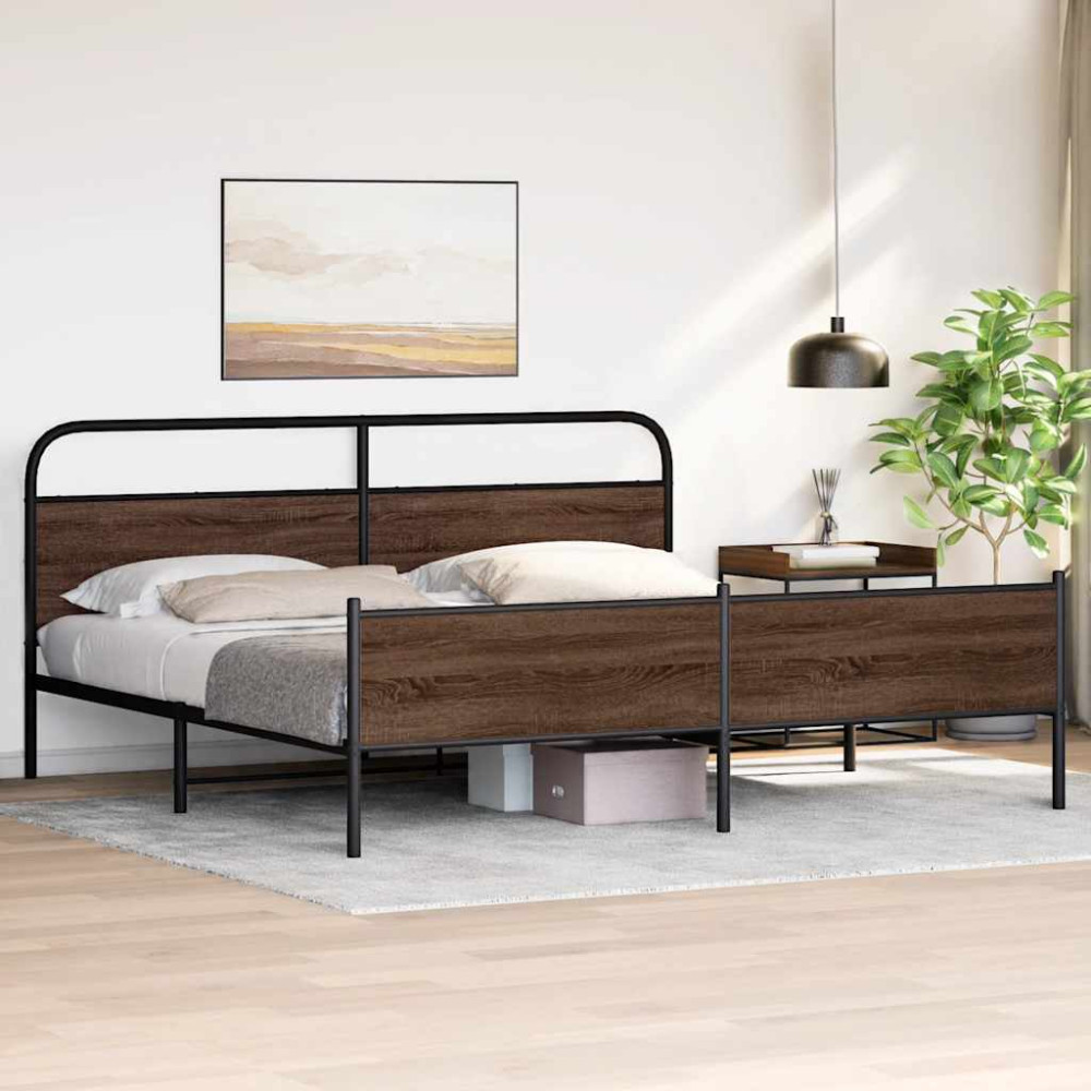 Produktbild för Sängram utan madrass metall brun ek 193x203 cm