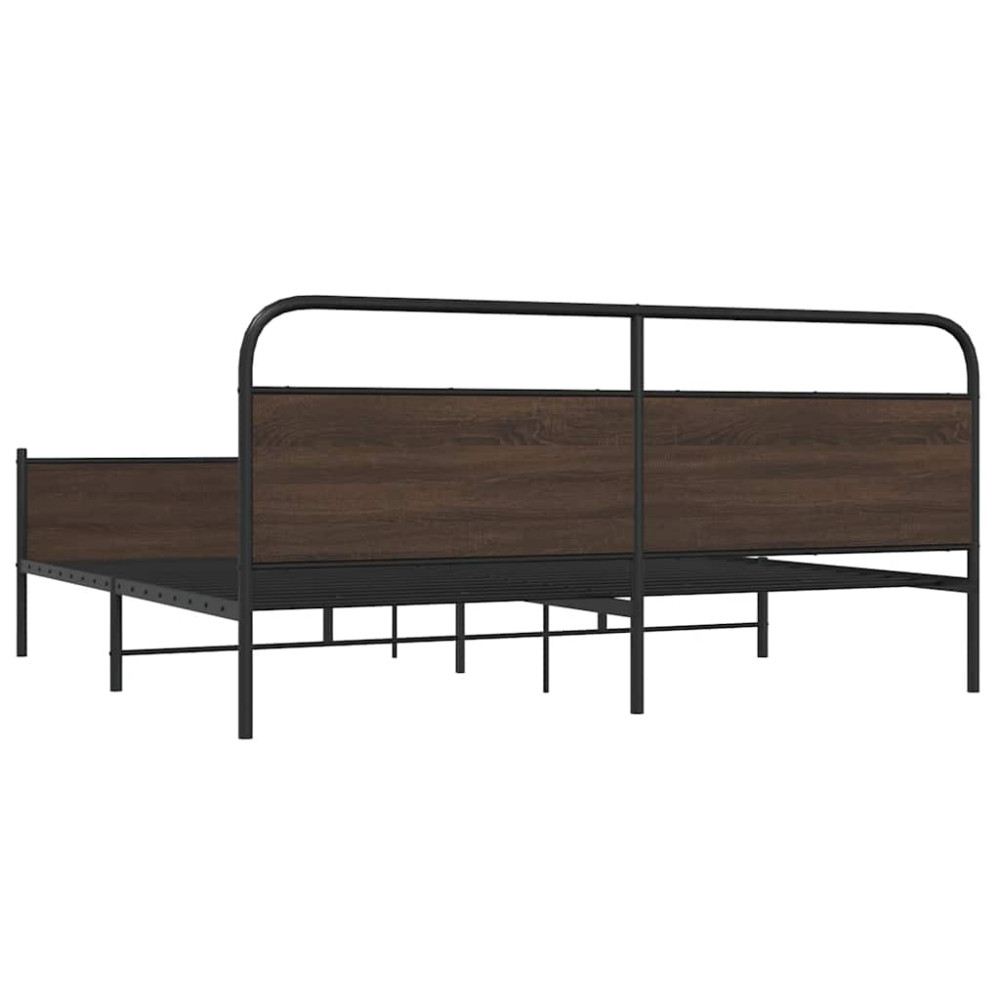 Produktbild för Sängram utan madrass metall brun ek 193x203 cm