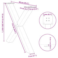 Produktbild för Matbordsben X-formad 3 st svart 90x(72-73) cm stål