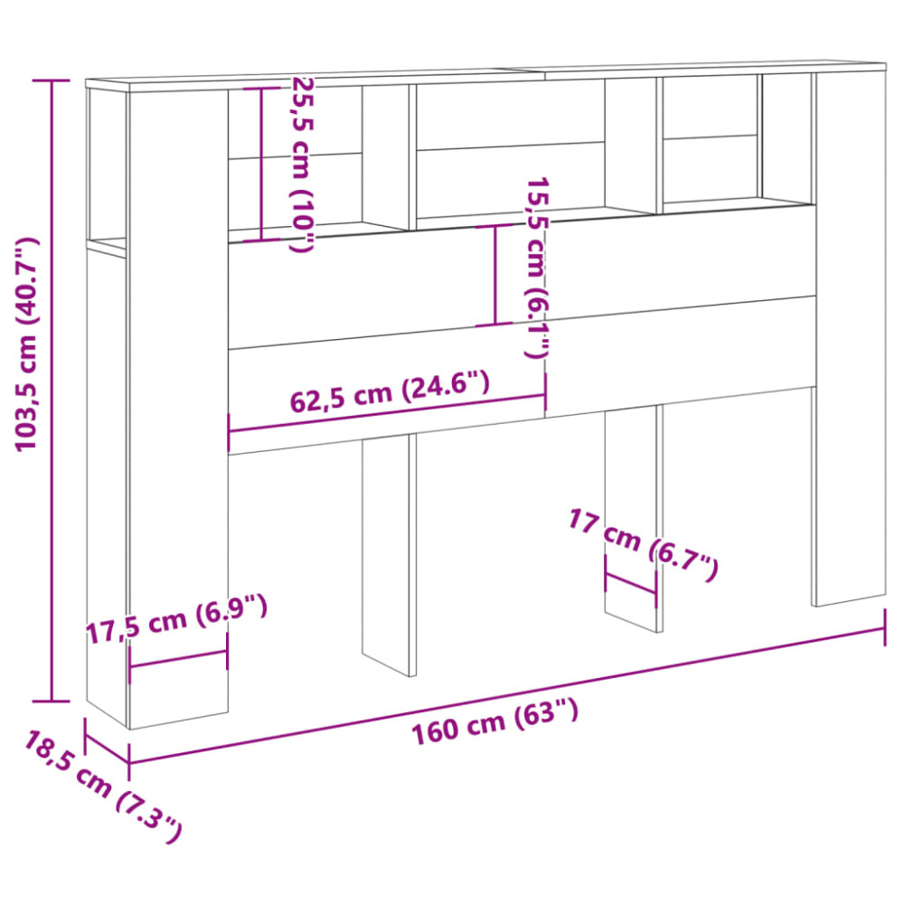 Produktbild för Sänggavel m förvaring åldrat trä 160x18,5x103,5 cm konstr. trä