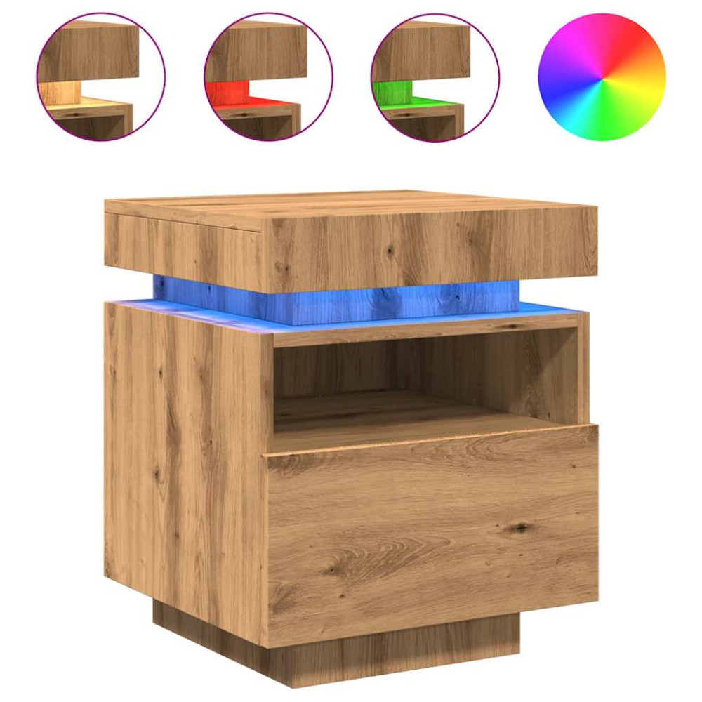 Produktbild för Sängbord med LED-belysning 2 st artisan ek 40x39x48,5 cm