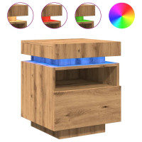 Produktbild för Sängbord med LED-belysning 2 st artisan ek 40x39x48,5 cm