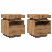 Produktbild för Sängbord med LED-belysning 2 st artisan ek 40x39x48,5 cm