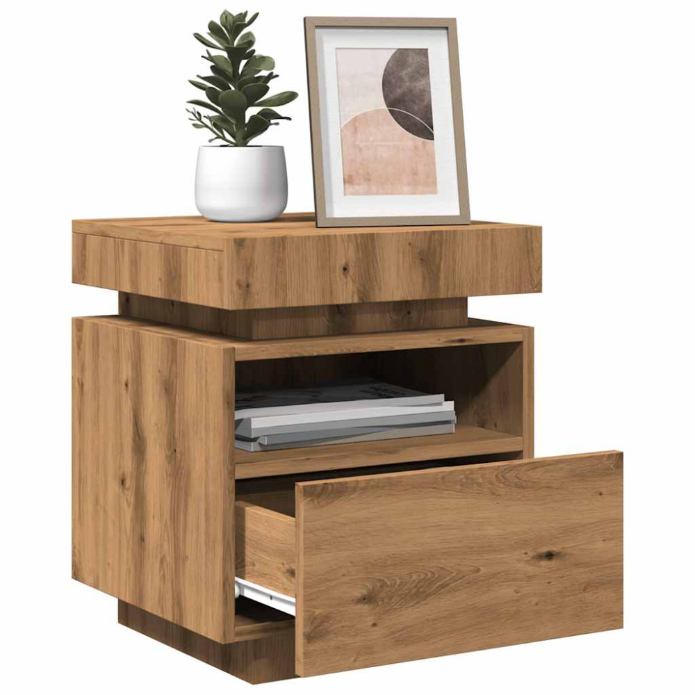 Produktbild för Sängbord med LED-belysning 2 st artisan ek 40x39x48,5 cm
