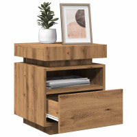 Produktbild för Sängbord med LED-belysning 2 st artisan ek 40x39x48,5 cm