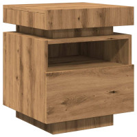 Produktbild för Sängbord med LED-belysning 2 st artisan ek 40x39x48,5 cm