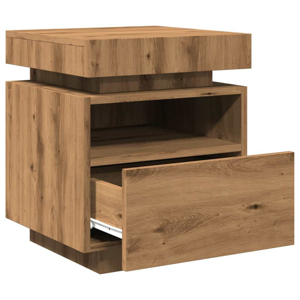 Produktbild för Sängbord med LED-belysning 2 st artisan ek 40x39x48,5 cm