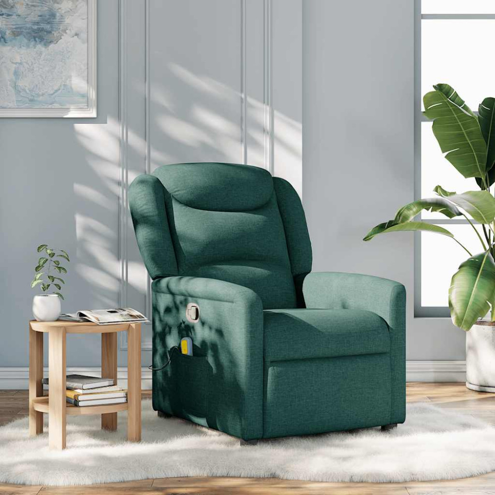 Produktbild för Massagefåtölj mörkgrön tyg